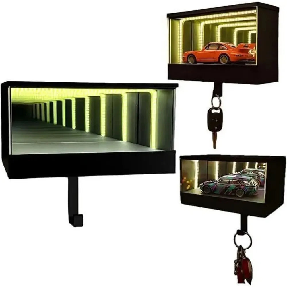 Garage Keychain Hanger Mirrored Car Key Holder for Wall Race Car Key Hooks Wall Mounted LED Light Glowing for Cars Lover Gift