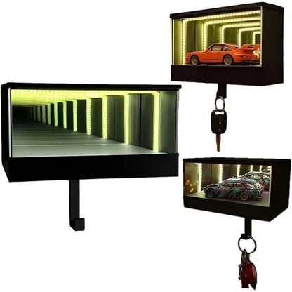 Garage Keychain Hanger Mirrored Car Key Holder for Wall Race Car Key Hooks Wall Mounted LED Light Glowing for Cars Lover Gift