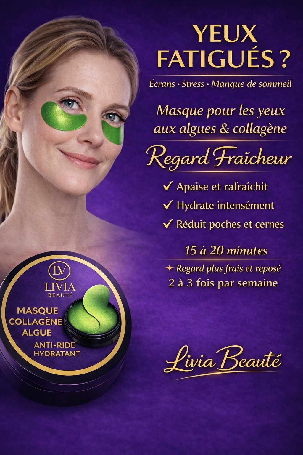 Masque pour les yeux au collagène & algues.Hydratation intense